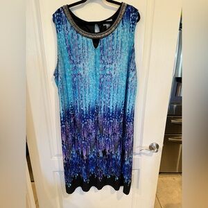 Catherines Women's Sleeveless Bright Blue Beaded shift Dress plus sz 3x 26/28W